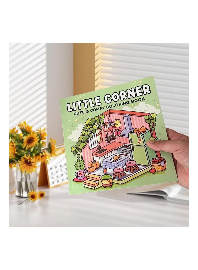 Little Corner: A Stress-Relief Coloring Book for Adults & Teens, Cute & Cozy Daily Activities, Mindfulness Illustrations, Relaxing Anti-Anxiety Art Therapy, 40 Hand Drawn Pages Ready for Coloring (Multicolour) - view 5